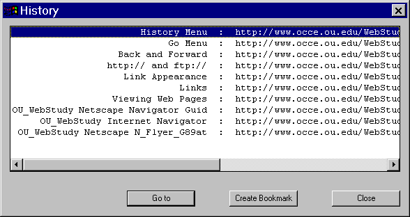 Netscape Toolbar  History Window