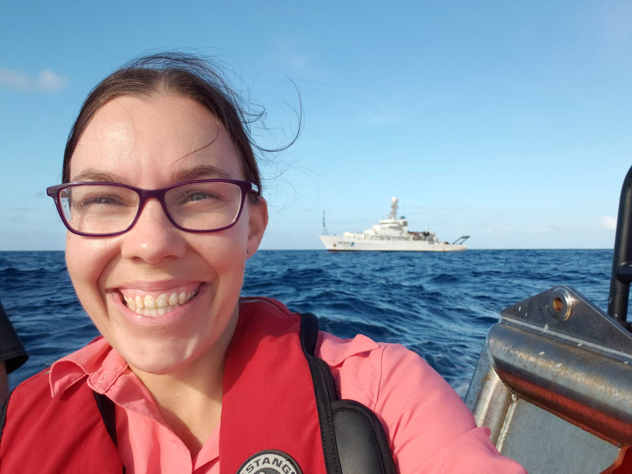 A selfie of Michelle Spencer while she is at sea.