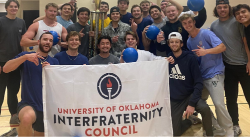 Interfraternity Council students posing for a group photo. 