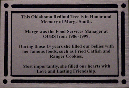 Plaque in honor and memory of Marge Smith
