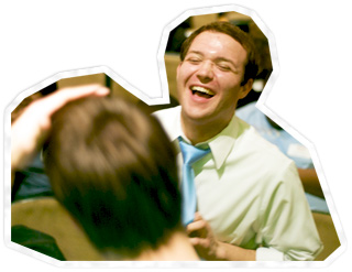 Two talking at lunch