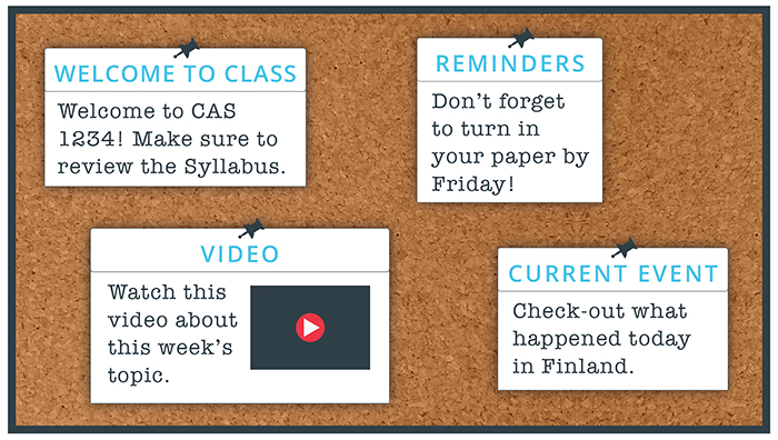 Corkboard with announcements