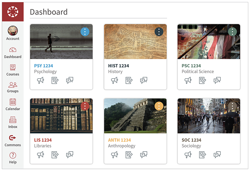 Canvas Dashboard with course cards that have had images added to them.