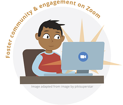Person sitting at computer with Zoom logo