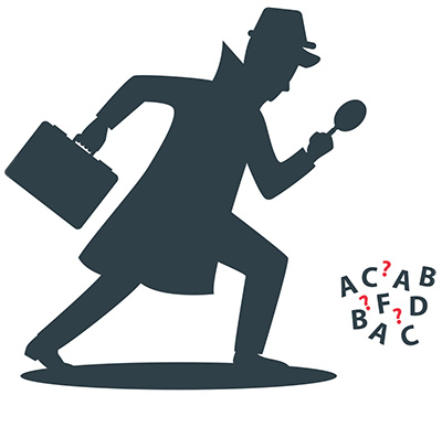 A stylized graphic of a detective investigating letter grades