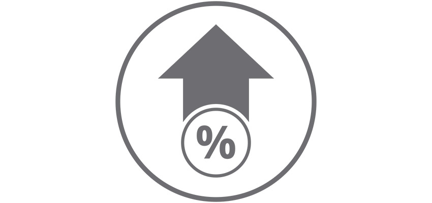 Arrow pointing up with a percent symbol at the bottom of the arrow.