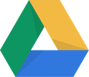 Google drive logo. Large triangle type shape with green, yellow, and blue sides.