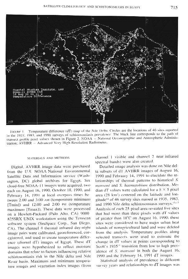 Satellite Imagery and the Distribution of Schistosomiasis in Egypt  [page 715]