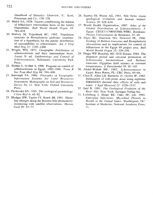 Satellite Imagery and the Distribution of Schistosomiasis in Egypt  [page 722]