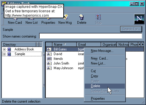 Address Book  Delete Address Example