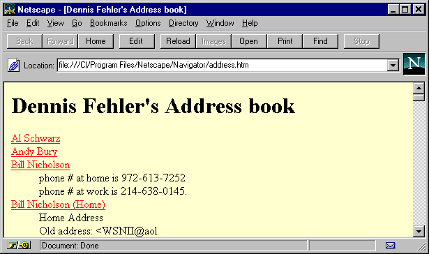 The Address Book Viewed in a Netscape Browser Window