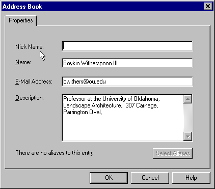 Address Book Properties Dialog Box