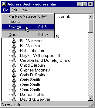 Address Book Save As Drop Down Window