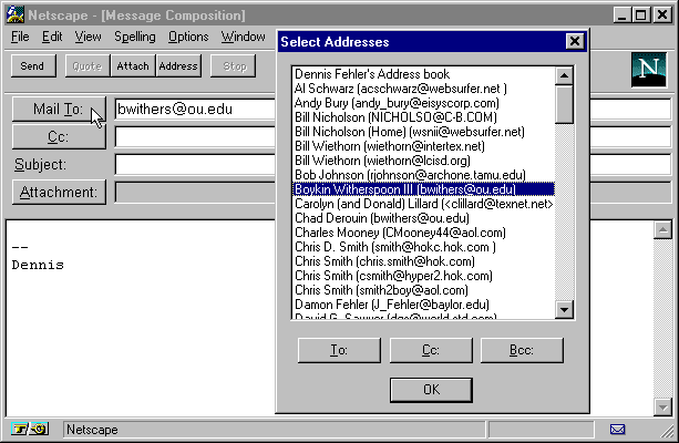Netscape Mail Conposition Window and Address Book