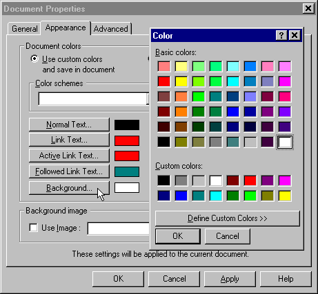 Netscape Editor Document Properties Appearance