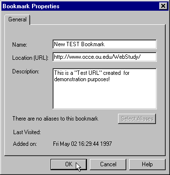 Bookmark General Properties Dialog Box