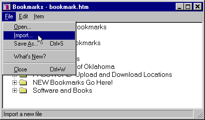 Bookmarks  Import Bookmarks  Drop Down Window