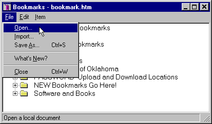 Bookmarks File Open Drop Down Window