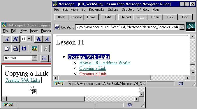 Netscape Editor Drag and Drop Links Between two Windows