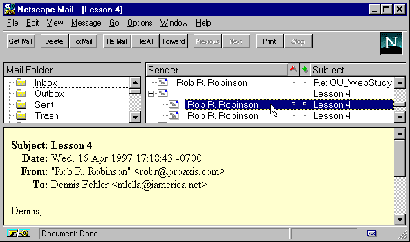 Netscape  E-Mail Window