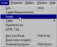 Netscape Editor Insert Image Drop Down Menu