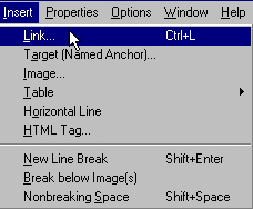 Netscape Editor Insert Link Drop Down Menu