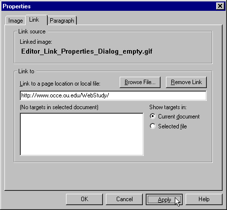 Netscape Editor Link Properties Field