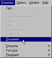 Netscape Editor Toolbar Properties Drop Down Menu