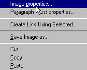 Netscape Editor Image Properties Drop Down Menu