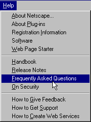 Netscape Help Menu   FAQ's