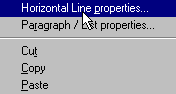 Netscape Editor Horizontal Line Properties Drop Down Window