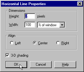 Netscape Editor Horizontal Line Properties OK Box