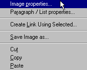 Netscape Editor Image Properties Drop Down Window
