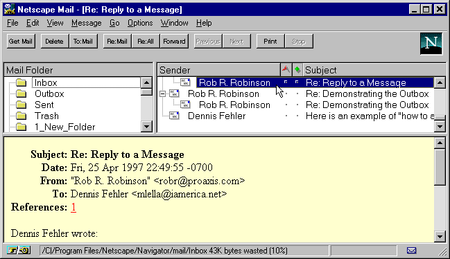 Mail Window Address Book Incoming Message Example