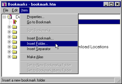 Bookmarks Insert Bookmark Folder Drop Down Menu