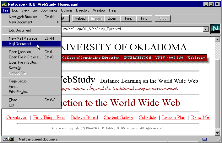 Netscape Browser  Mail Document  WebStudy Example