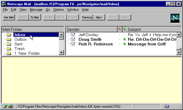 Netscape Mail Window Inbox
