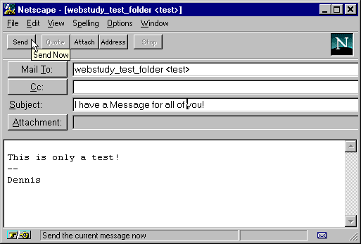 Mail Composition Window WebStudy Test Folder List