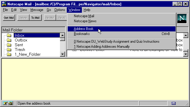 Netscape Mail Window, Window Address Book