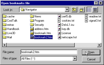 Open a New Bookmarks File Dialog Box