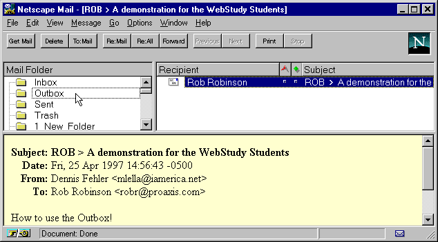 Mail Window Outbox Mail Example