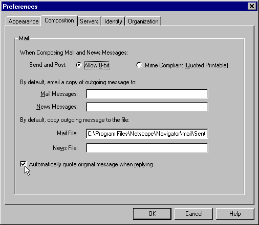 Mail Window Options Preferences Composition Mail Quote
