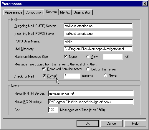 Mail and News Preferences Set Auto Mail Check