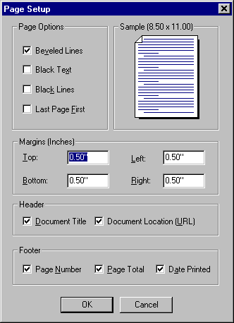 Printer Page Setup Window Image