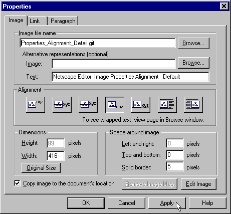 Ntescape Editor Imape Properties Alignment Dialog Box