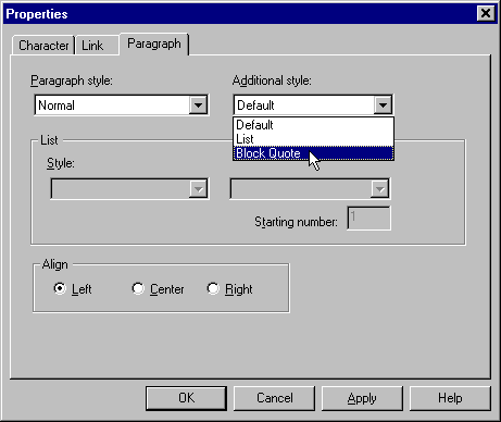 Editor Properties Paragraph Block Quote