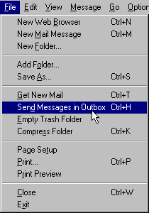 Mail Window File Send Message in the Outbox