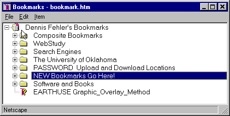 Bookmarks Set to New Bookmarks Folder (before)