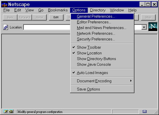 Netscape Toolbar Options |  General Appearance