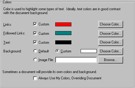 Preferences Colors